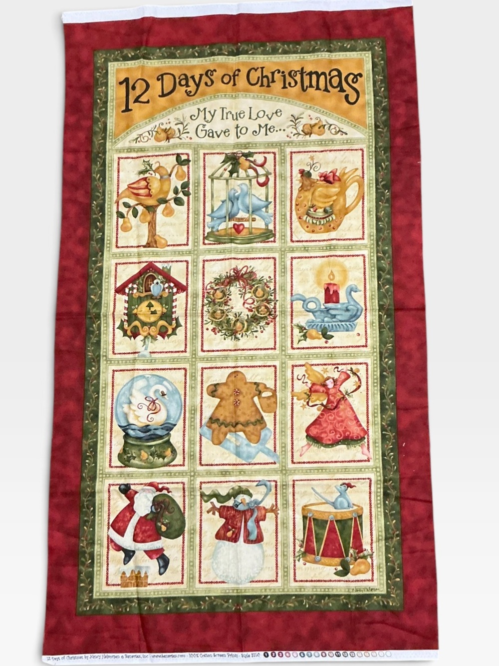 12 Days of Christmas Fabric Panel Wall Hanging Nancy Halvorsen Quilting Sewing